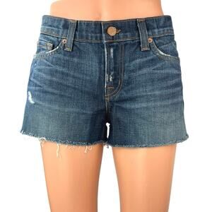 J Brand Dark Wash Mid Rise Frayed Raw Hem Cut Off Stretch Denim Jeans Shorts 26